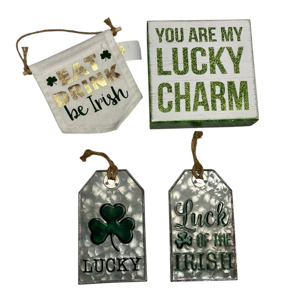 St. Patrick’s Day NWT Wooden Block, Metal Tags, and Mini Flag Decor Bundle of 4 - Picture 2 of 7